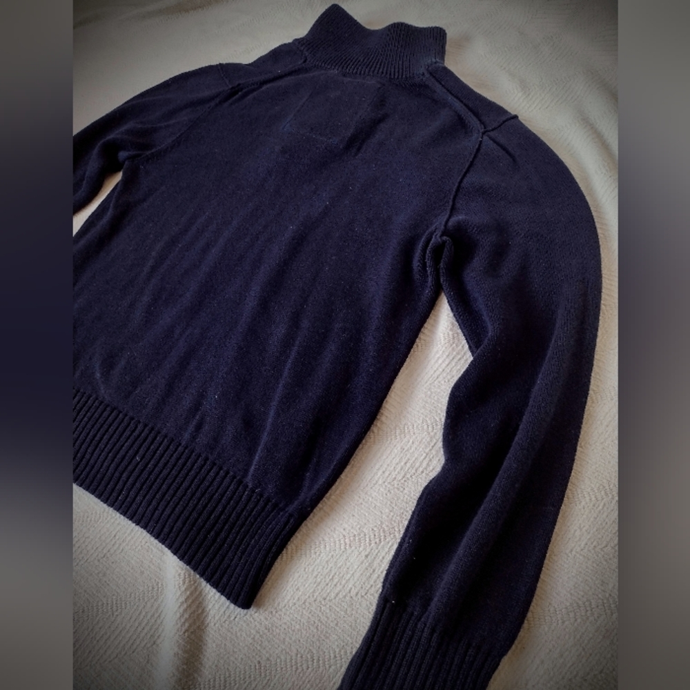 EUC AE Classic Fit Navy Heavyweight Zip Neck Sweater w/ Collar, Men's Large - Picture 6 of 7